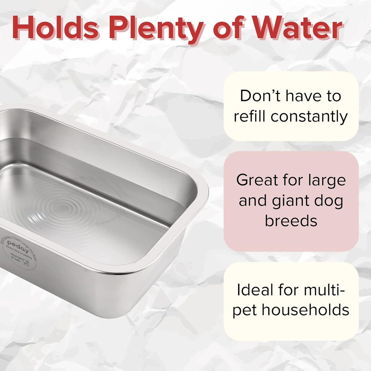 PEDAY 2.64 Gallon Extra Large Dog Water Bowl - 2.64 gallon / Silver Classic - image 4