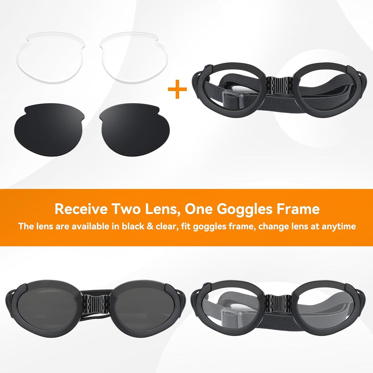 Clear Dog Goggles for Small Dogs - Clear & Black / Medium - image 4