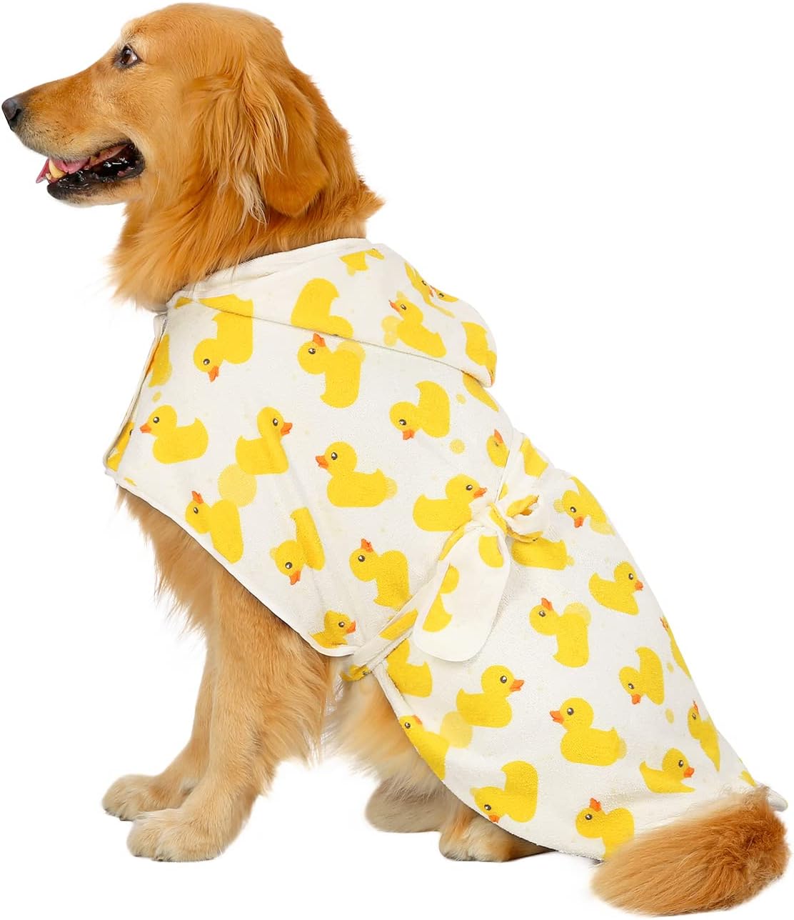 HDE Hooded Dog Bathrobe Quick Dry Towel Wrap for After Bath White - XX-Large / White Rubber Ducks