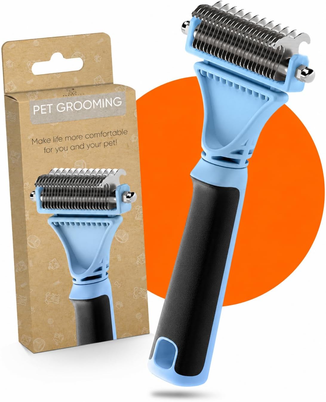 Pretty Paw Cat Brush for Indoor Cats & Long Hair with Gentle Massage - Blue