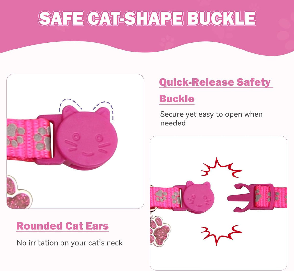 4PCS Breakaway Cat Collars, Reflective Cat Collar with Bells - 7.5-12.6 Inch / Purple+Hotpink+Red+Teal - image 4