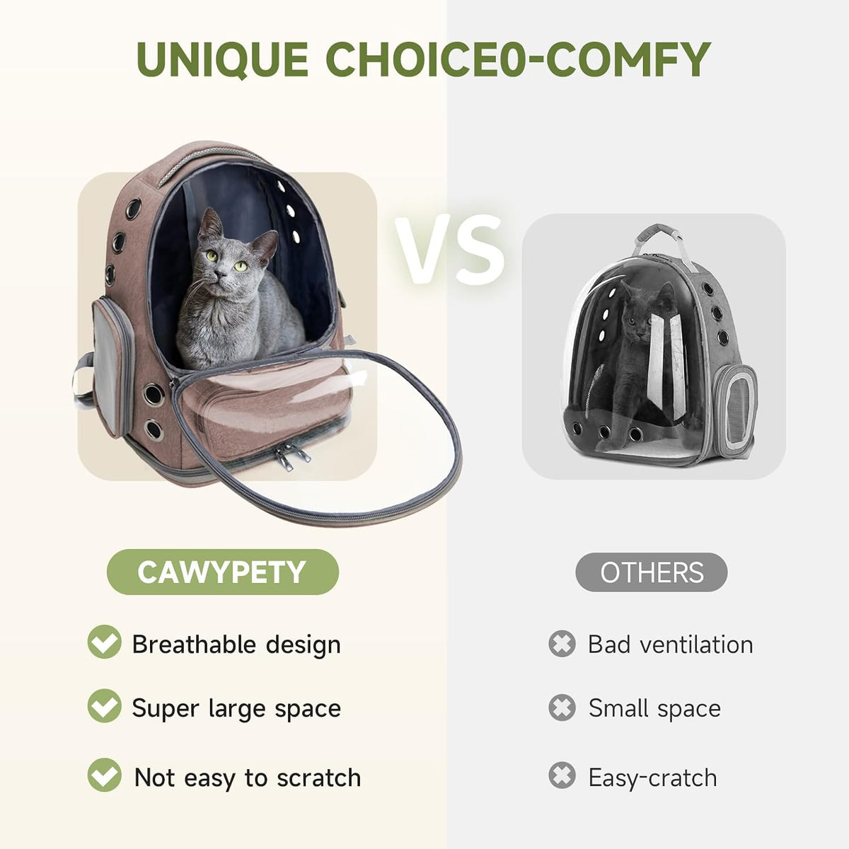 Cat Backpack Carrier, Breathable Cat Carrier Large Space Bubble Pet Backpack for Kitty Small Dog up - Khaki - image 2