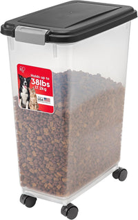 IRIS USA Airtight Pet Food Storage Rolling Container - 38 lbs / Black
