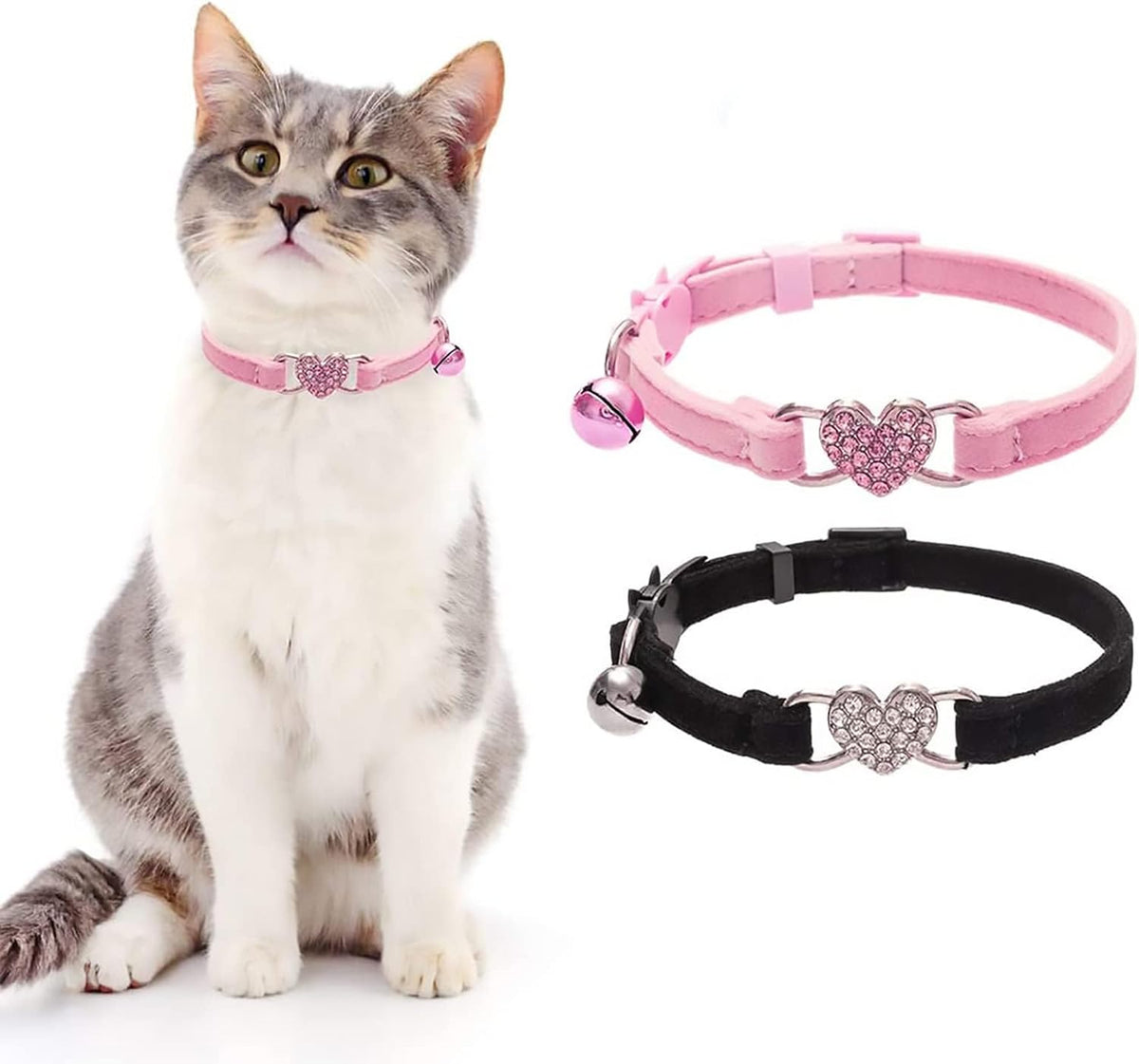 BINGPET Halloween Cat Collar Breakaway - Heart (Pink + Black)