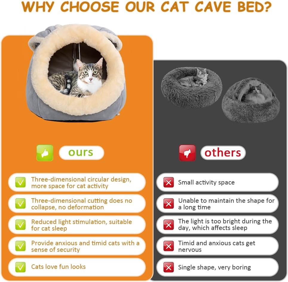 Cat Beds for Indoor Cats-Rabbit-Shaped Cat Cave Bed with Hanging Toy - Rabbite Gray / Rabbite / L - image 2