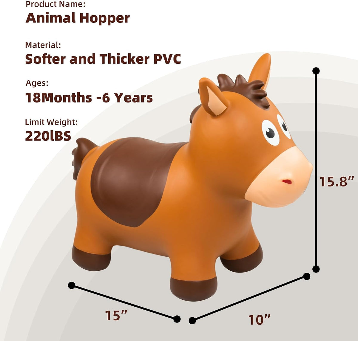 ZOOJOY Inflatable Horse Hopping Toy - Brown Horse - image 4