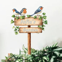 Personalized Bird Metal Sign with Stake,Custom Gardener Last Name Signs Outdoor Decor,Customized Flower Gardening Housewarming Gifts,Birds on the Branch Plaques for Patio Lawn Porch Backyard Farmhouse