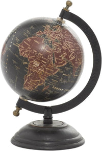 Deco 79 black mango wood decorative world globe on stand with Old-World-style map and bronze axis
