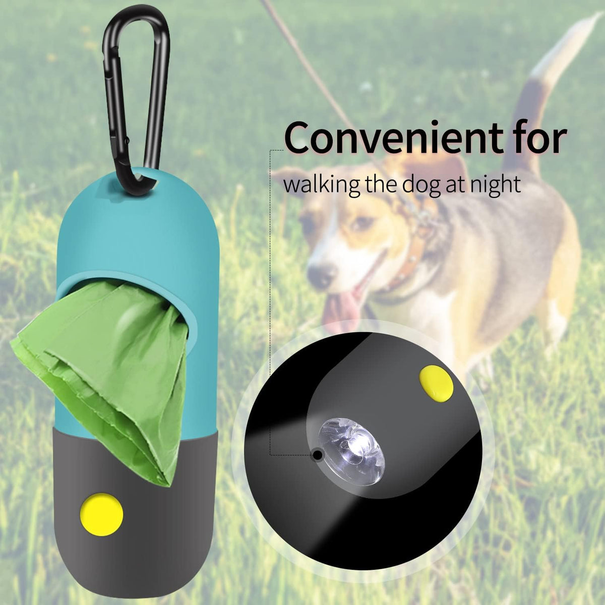 2 Pack Dog Poop Bag Dispenser with Built-in LED Flashlight - Blue - image 4