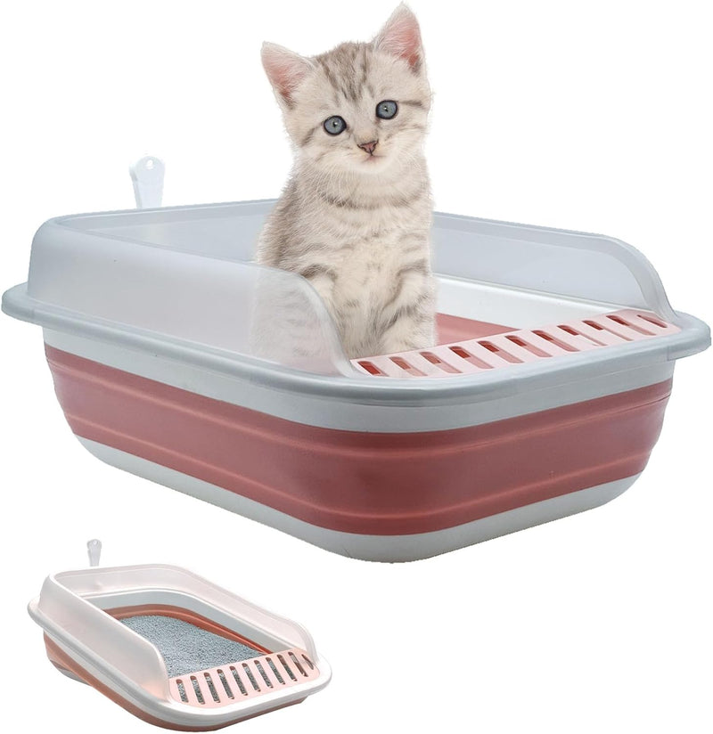 Collapsible Kitten Litter Box Low Entry Small Cat Litter Box M – Daily Care for Cats - Pink / Large / 1
