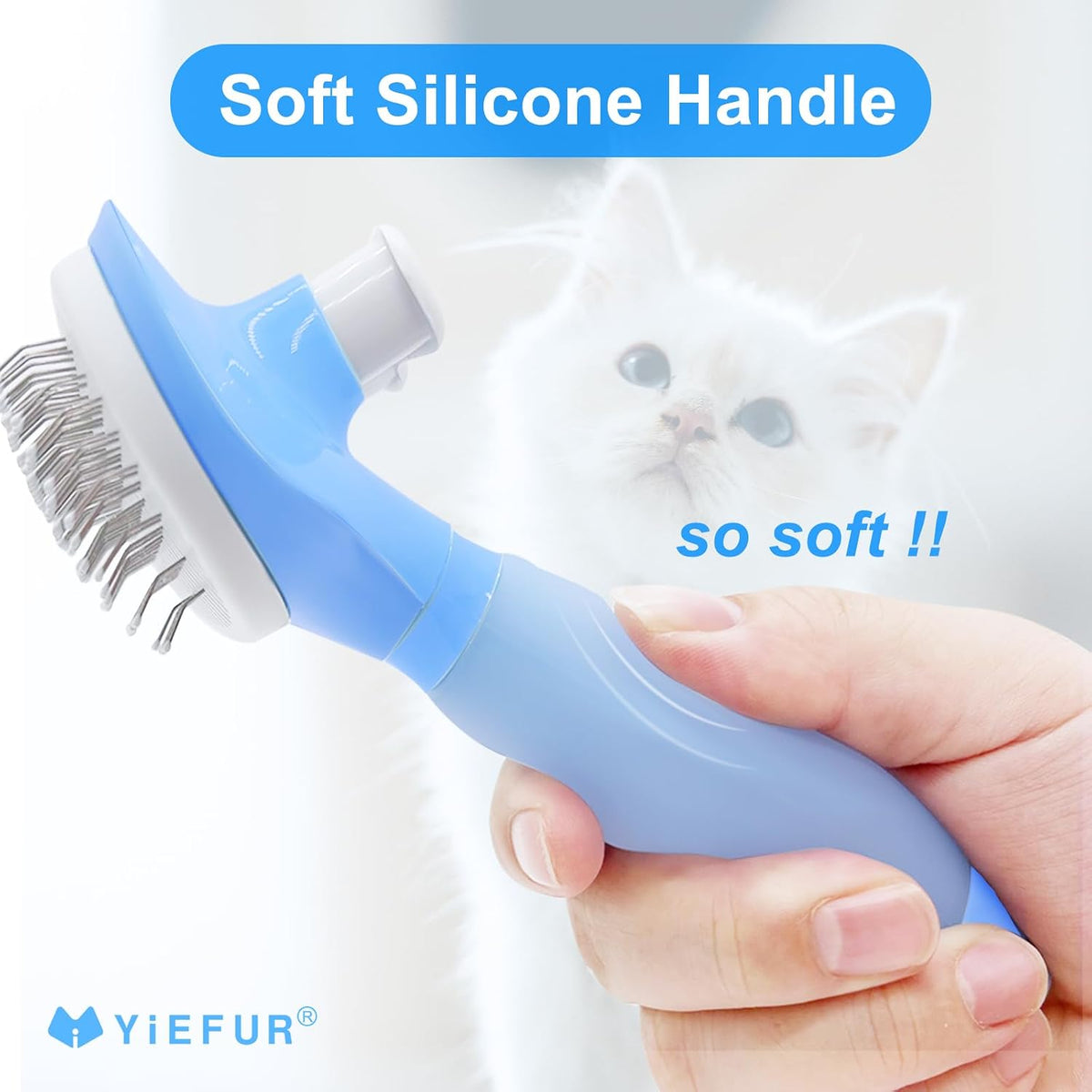 Cat Brush for Shedding, Self Cleaning Brush for Long & Short Hair Cats – Essentials for Cats - Blue - image 3