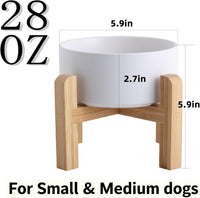 Elevated/Raised Ceramic Dog Bowl with Bamboo Stand，6 Inch 3.6 Cups - White / Medium - image 3