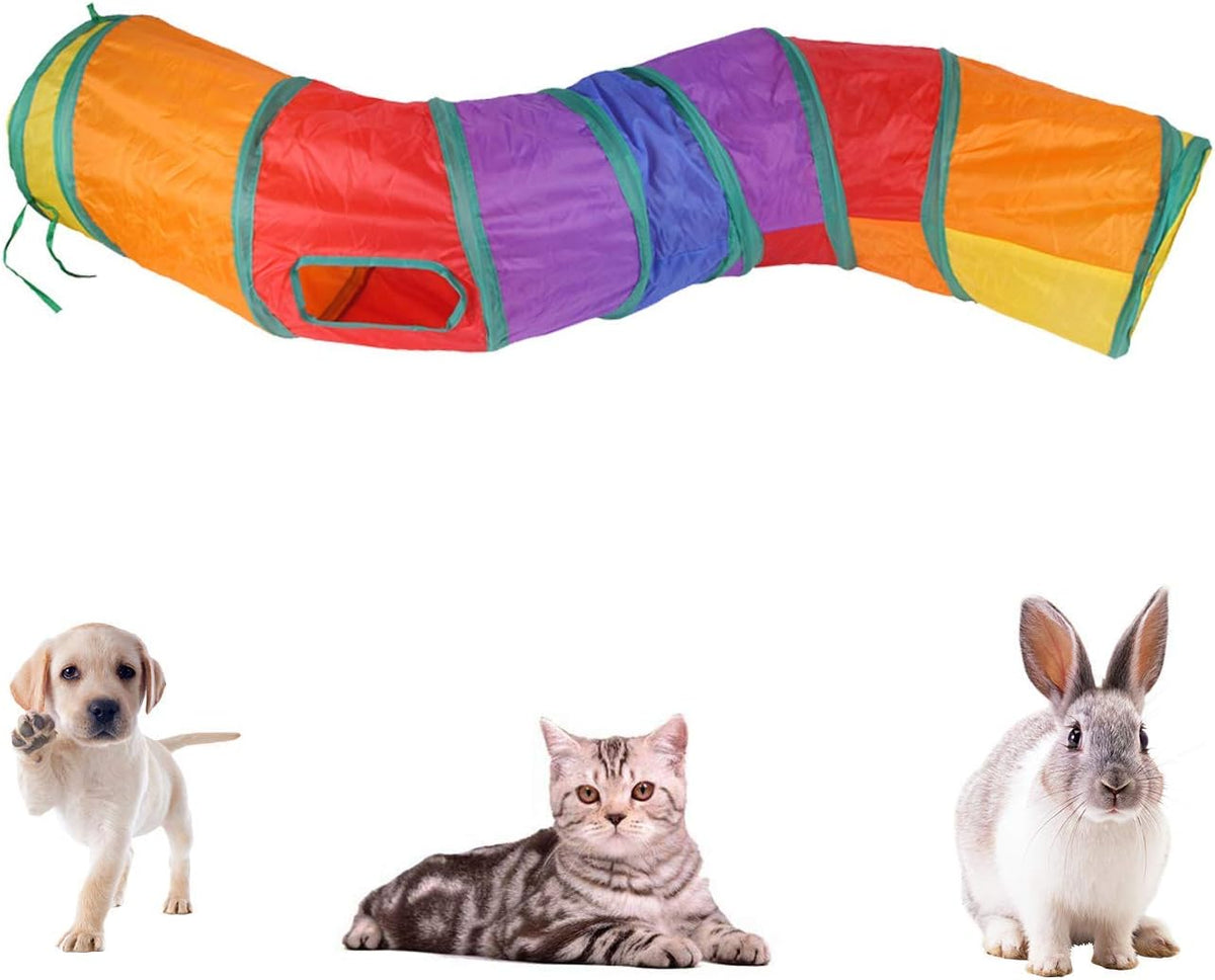 iCAGY Cat Tunnel Toys for Indoor Cats Kittens Rabbits - 47" (Shape S) / Rainbow - image 3