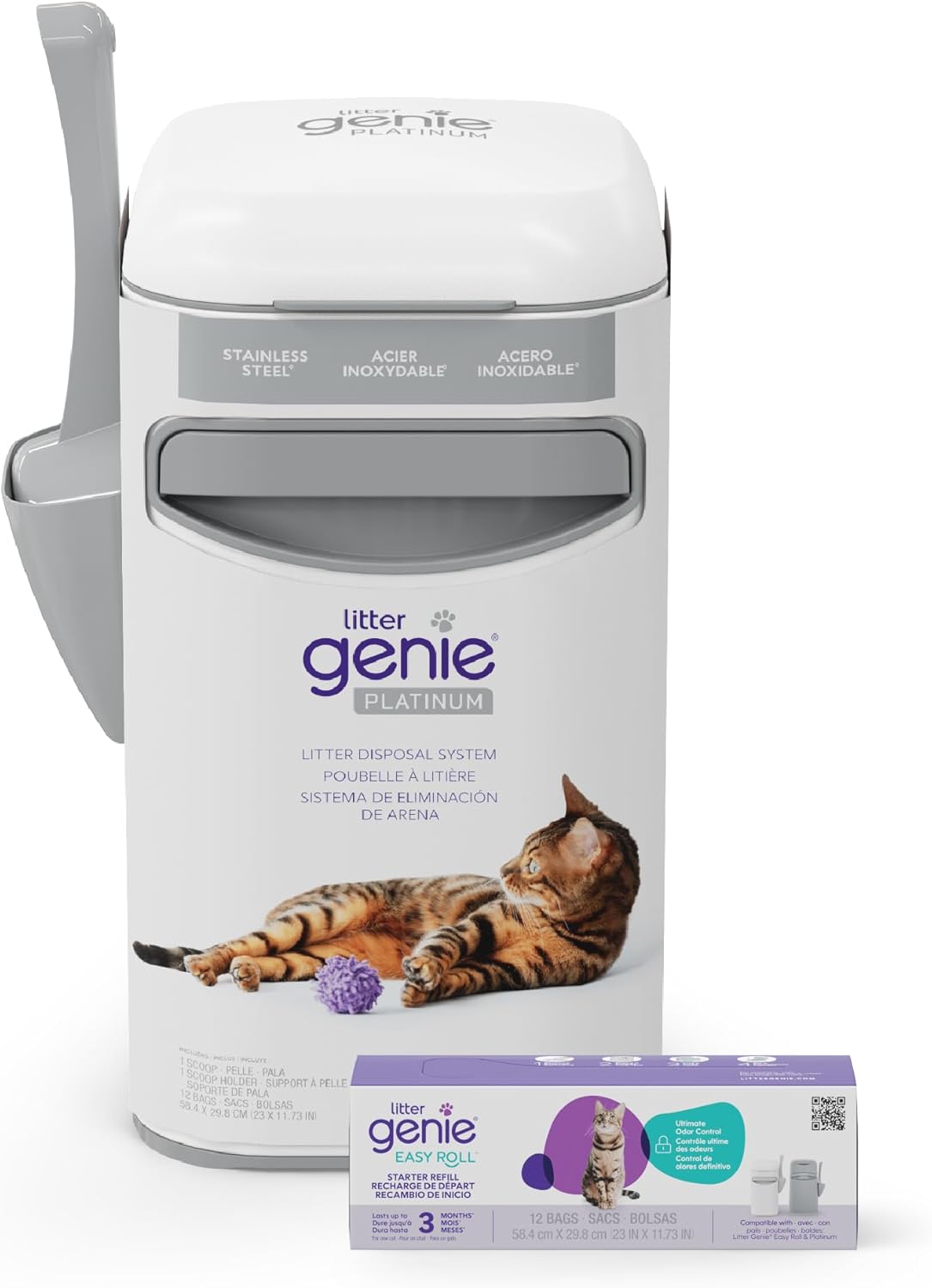 Litter Genie Easy Roll Pail with Easy Roll Refill - White