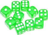 SmartDealsPro 10-Pack D6 Six Sided 16mm Transparent Dice Die for DND - Green Translucent