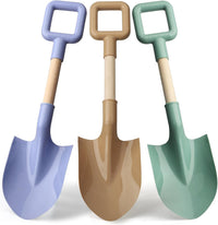 Amarlozn 16 inch kids beach sand shovels with long wooden handles, avocado color set of 3