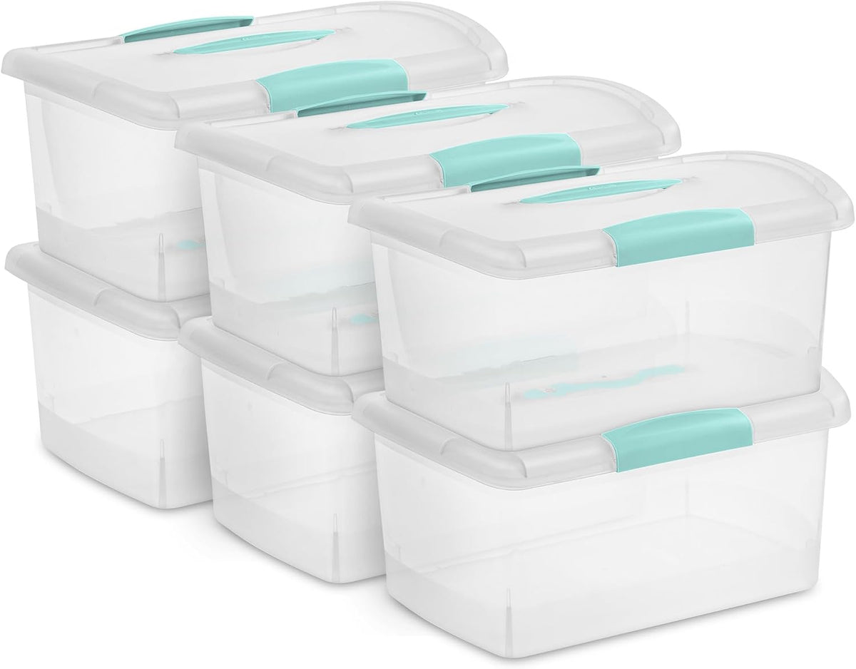 Sterilite Large Nesting ShowOffs, Clear Bin w/Latch Lid & Handle - Medium / 6 Pack
