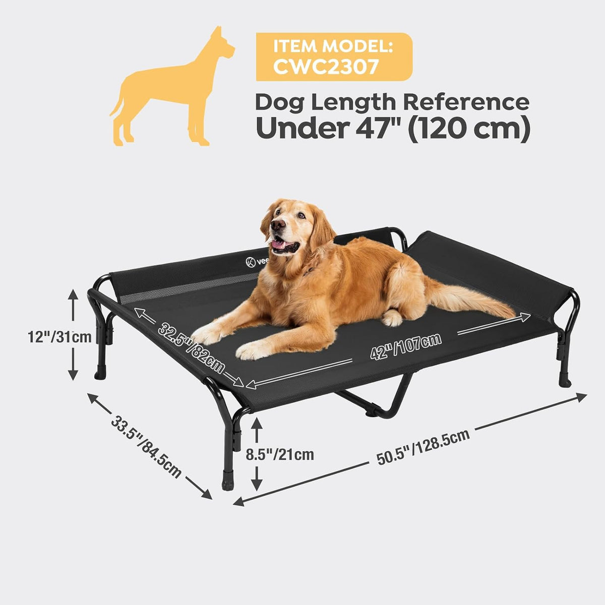 Veehoo Cooling Elevated Dog Bed - Black / 50.5"L x 33.5"W x 12.0"Th - image 3
