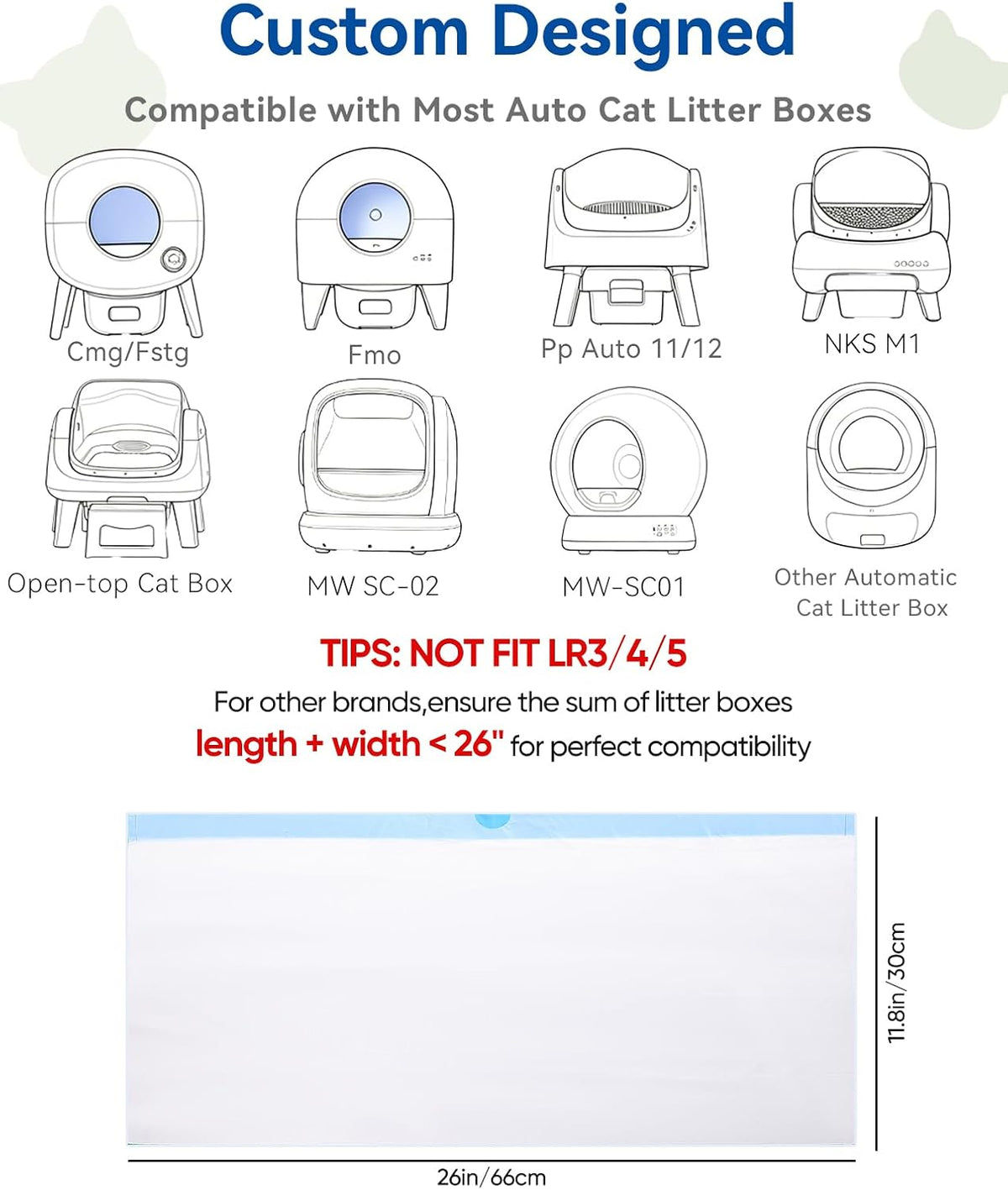 66 Count 26"x11.8" Cat Litter Box Bags Liners for Automatic Cat - Unscented / 66 Count (Pack of 1) - image 2
