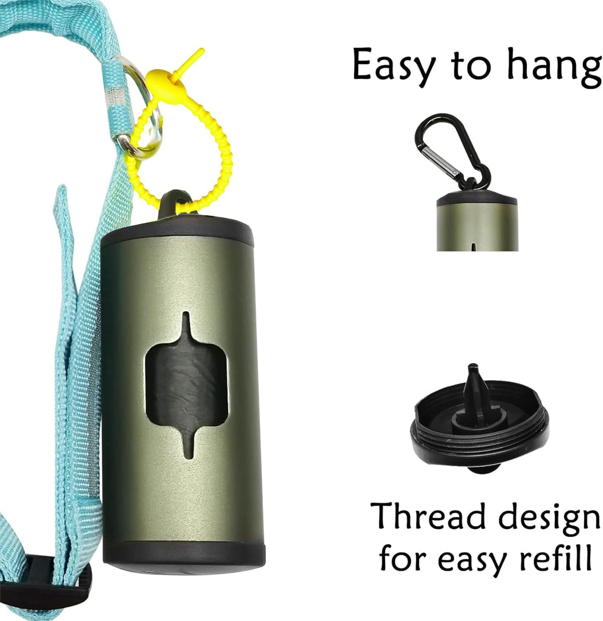 Aluminum Dog Poop Bags Holder with Carabiner Metal Pet Waste Bags - Olive Green / 1 Count (Pack of 1) - image 2
