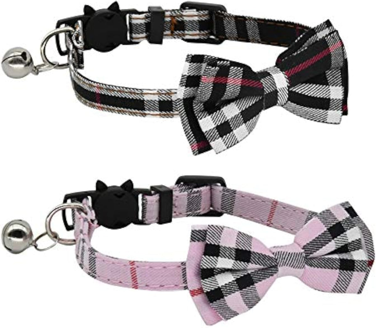 CHUKCHI 2 Pack/Set Cat Collar Breakaway with Cute Bow Tie and Bell - Black+Pink