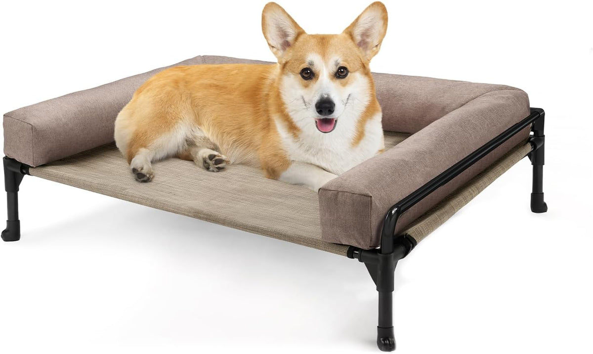 Veehoo Outdoor Elevated Dog Bed-Cooling Raised Dog Cot for Large - Beige Coffee / 29.0"L x 18.0"W x 11.0"Th