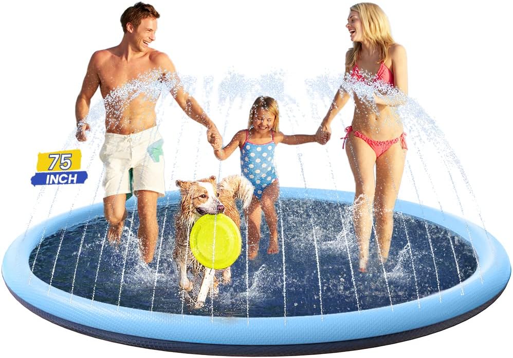 Splash Pad Non-Slip Dogs Cool Sprinkler Pool Extra Large Splash Pads – Fun for Kids & Family - 75 inch