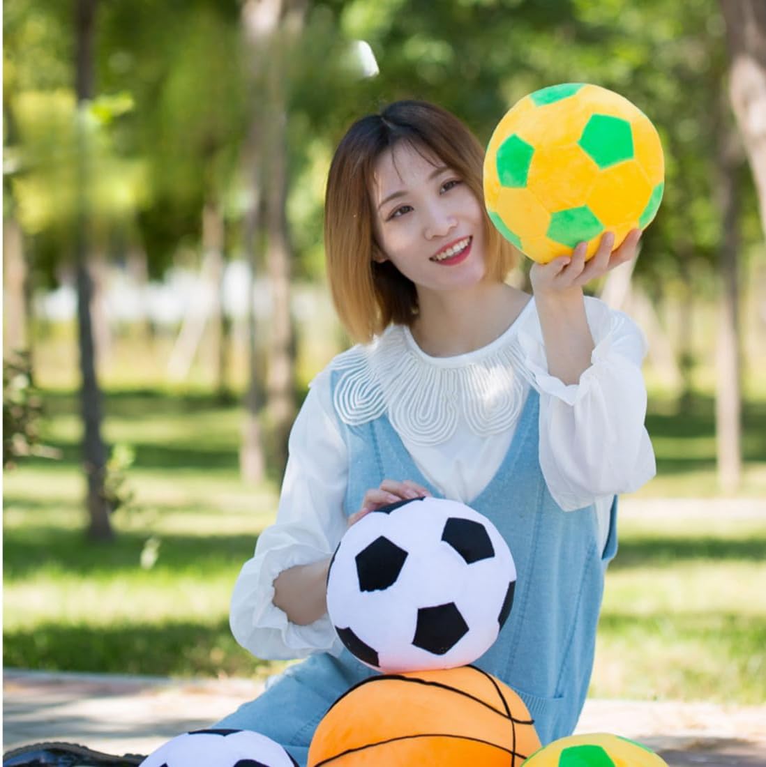 14" Volleyball Plush Pillow Soft Throw Toy for Kids Room Decoration – Fun for Kids & Family - Soccer - Yellow/Green / 9" - image 4