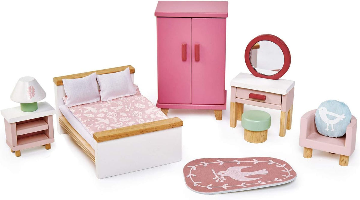 Tender Leaf Toys wooden dollhouse furniture nursery set with cot, high chair, pram and baby - view 6