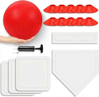 Hiboom kickball set with four 10 inch red balls, rubber bases and air pump - view 7