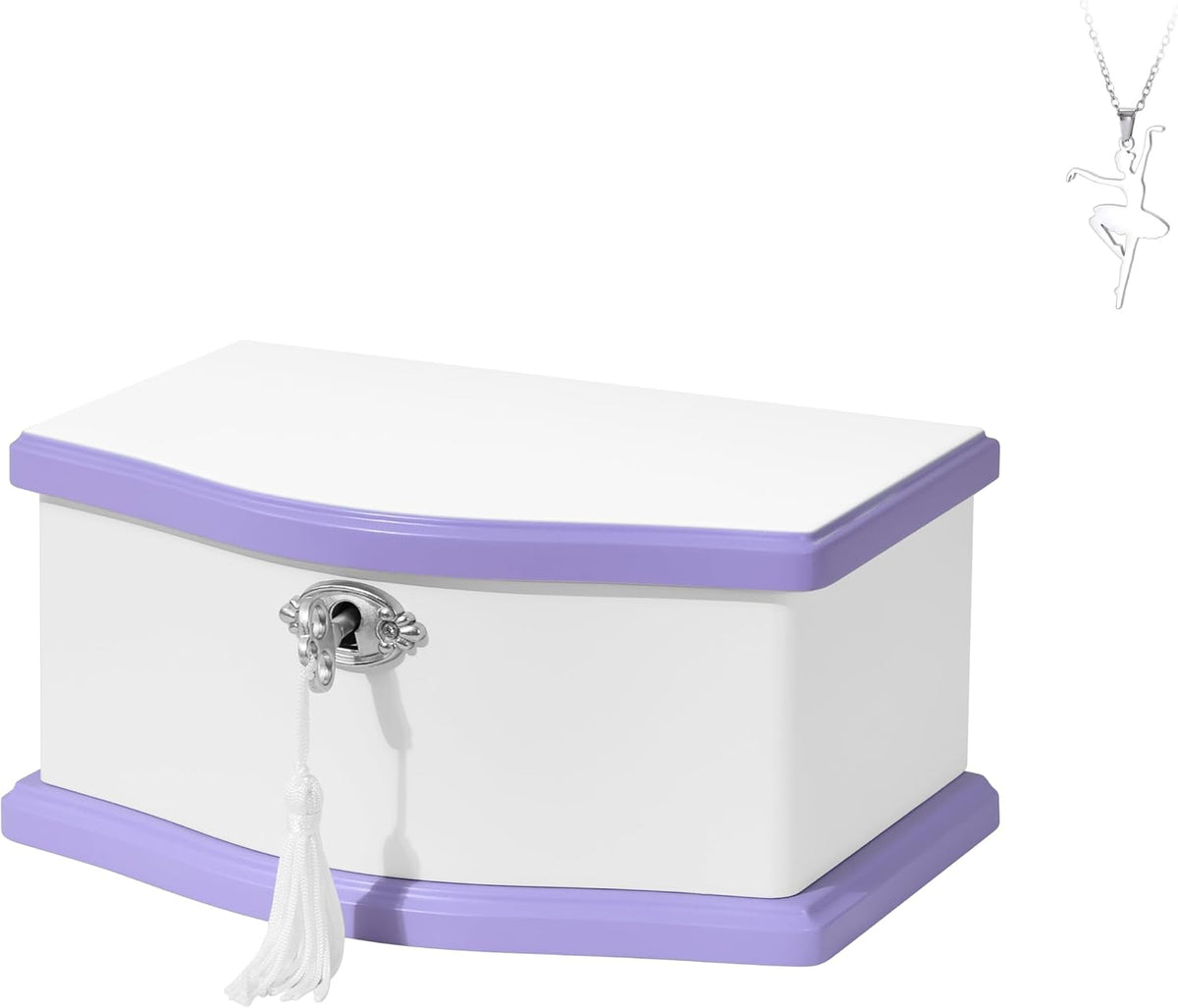 Ballerina Musical Jewelry Box with Mirror for girls，Kid's Jewelry - white/purple-medium - image 2