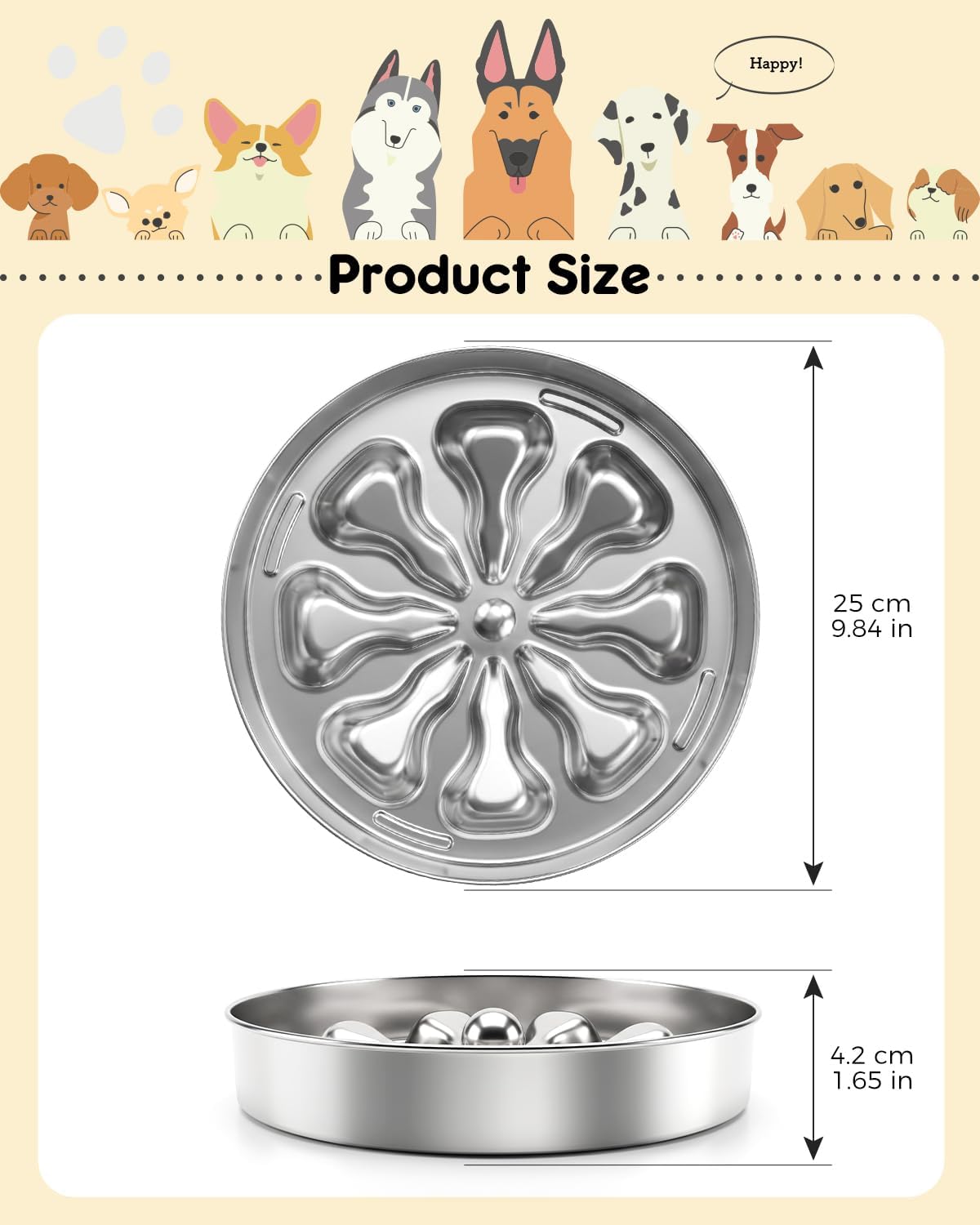 Slow Feeder Dog Bowls – Stainless Steel Non-Slip Metal Bowl for Slow Feeding, 5 Cups Large - Large-2Pack - image 3