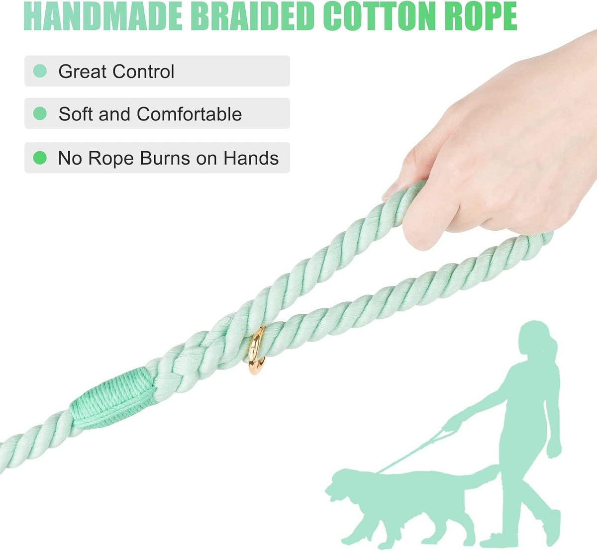 5 FT Handmade Rope Dog Leash for Small Medium and Large Dogs – Essentials for Dogs - 5FT x 1/2in (Pack of 1) / Light Green - image 3