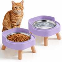 Elevated Cat Bowls, 2P Raised Cat Food and Water Bowl Set for Indoor Cats, Splash Proof with 2 - 2P Cat Bowls - Purple