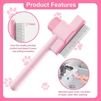 2PCS Flea Comb for Cats and Dogs with Pet Hair Remover Glove, Self Cleaning Pet Flea Cat Grooming Brush with Release Button for Massaging and Cleaning Shedding Pets Hairs