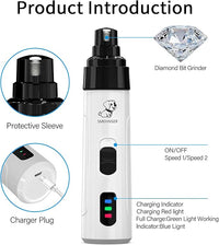 Electric Dog Nail Grinder - USB Rechargeable Electric Nail Trimmer with 3 Diamond Grinding Heads for Small to Large Dogs & Cats