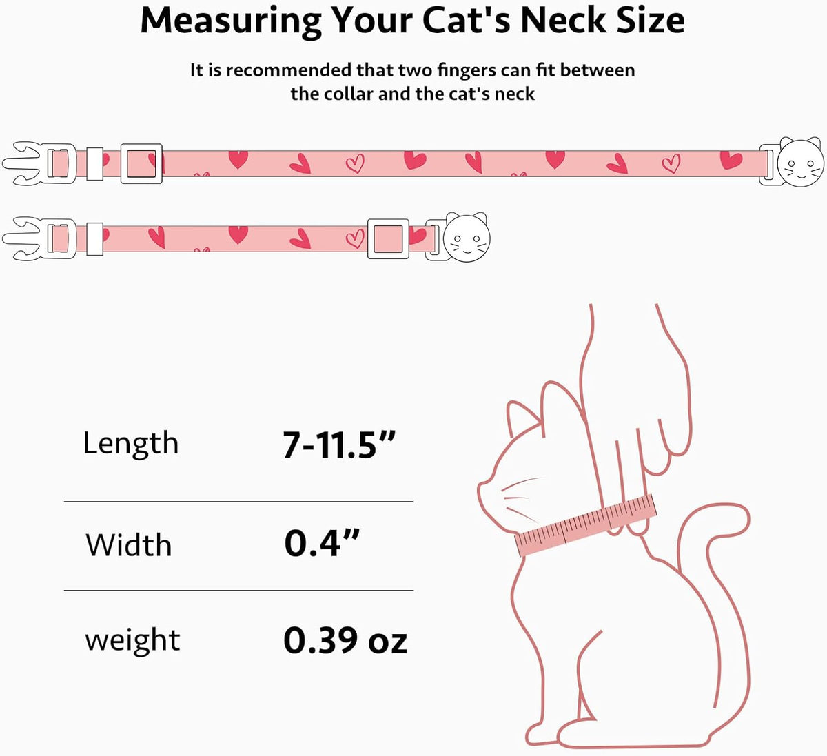 2 Pack Cotton Cat Collar Pink Strawberrie White Heart Cute Kitten - Pink&Gray - image 3