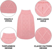 Mihachi twisted knit turtleneck dog sweater in soft acrylic with stretchy collar and leash hole - view 4