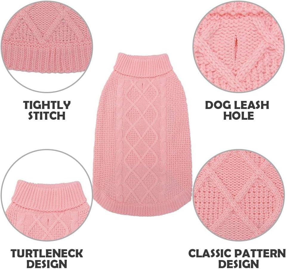 Mihachi twisted knit turtleneck dog sweater in soft acrylic with stretchy collar and leash hole - view 4