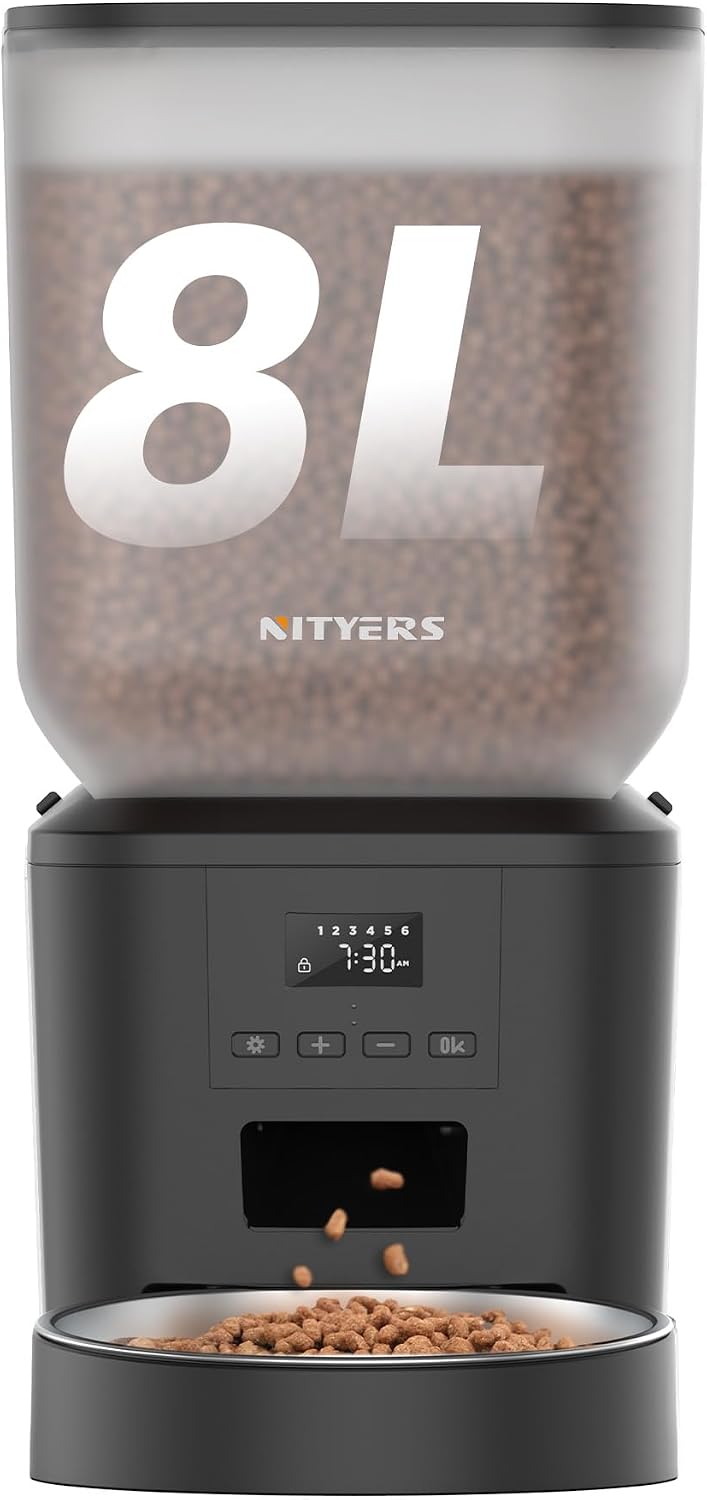 Automatic Cat Feeder for 2 Cats, Timed Cat Food Dispenser - Matte Black / Standard-One Bowl