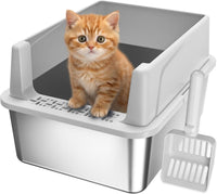 AIPERRO Stainless Steel Litter Box with Lid - Light Gray / Small