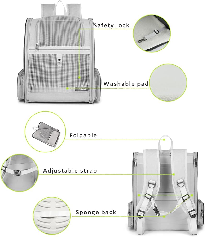 Texsens Innovative Traveler Bubble Backpack Pet Carriers for Cats - Light Grey - image 4