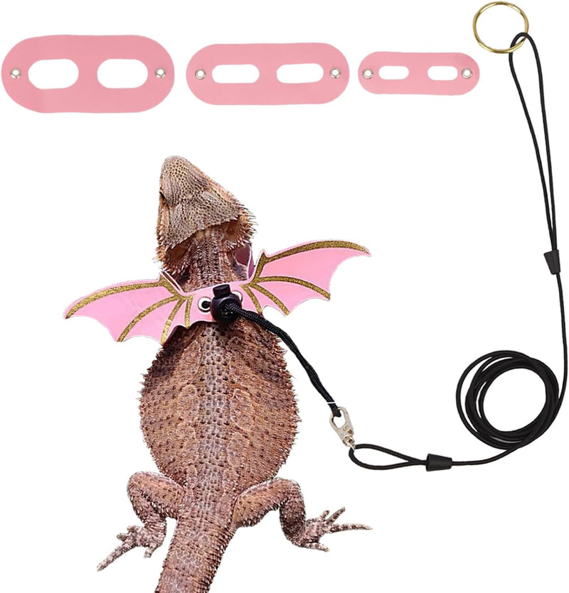 Pink Bearded Dragon Leash Harness, 3 Size Pack, Cool Bat Wing – Essentials for Small Pets - Pink
