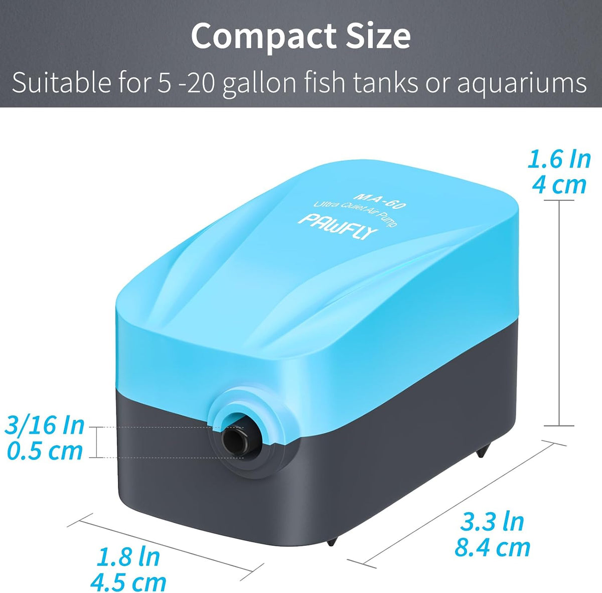 Pawfly Aquarium 15-40 GPH Compact Air Pump Quiet Oxygen Aerator Pump - 3-20 Gallon / Basic - image 2