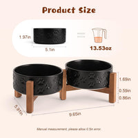 SPUNKYJUNKY Ceramic Dog Bowls with Acacia Wood Stand - 13.52 oz / Dog Paw Black - image 2