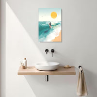 Beach Surfing Wall Art Ocean Coastal Wave Canvas Wall Decor Summer Nature Seascape Pictures Painting Print Framed Artwork Decorations for Bathroom Living Room Office Bedroom 16"x24"