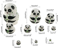Apol set of 10 handmade wooden big-belly panda bear nesting dolls holding bamboo - view 3