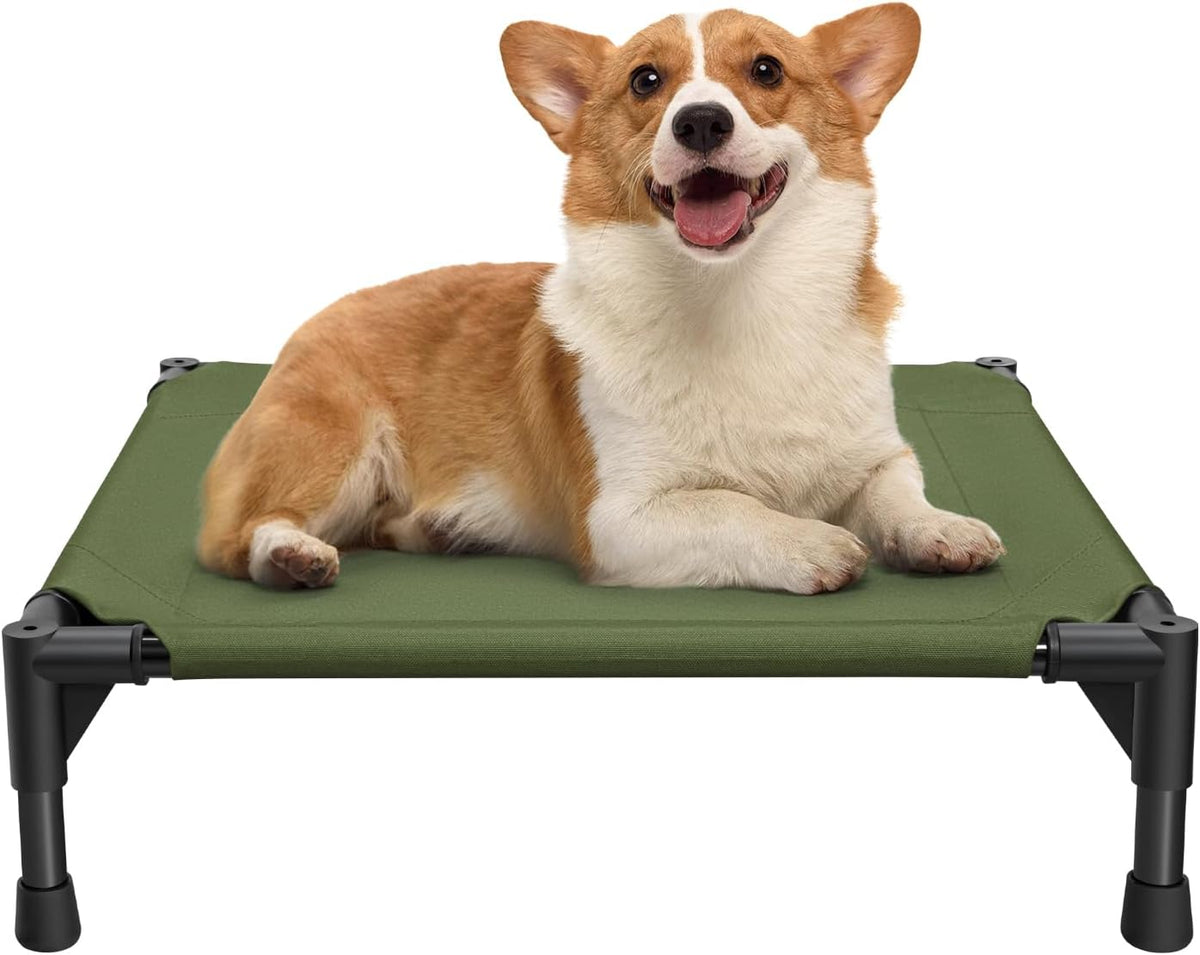 Love&go Elevated Dog Bed with Metal Frame - S - Olive Green / Small-18.5x18.5x5.5 inch