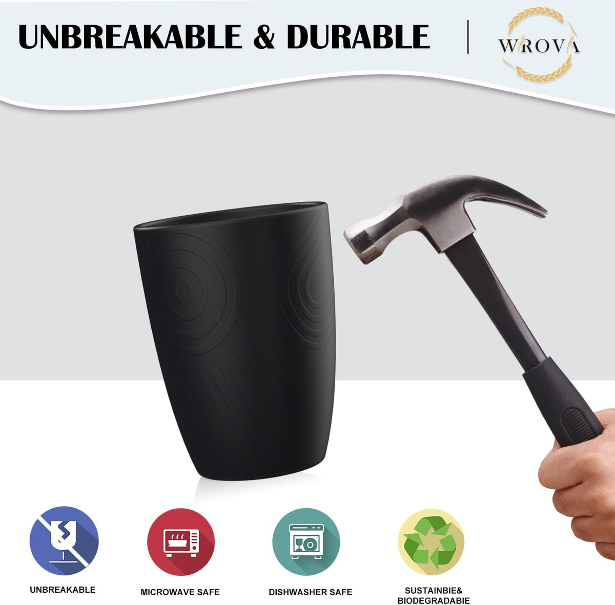 Wrova set of 8 black reusable wheat straw cups, 20 oz, stackable - view 28