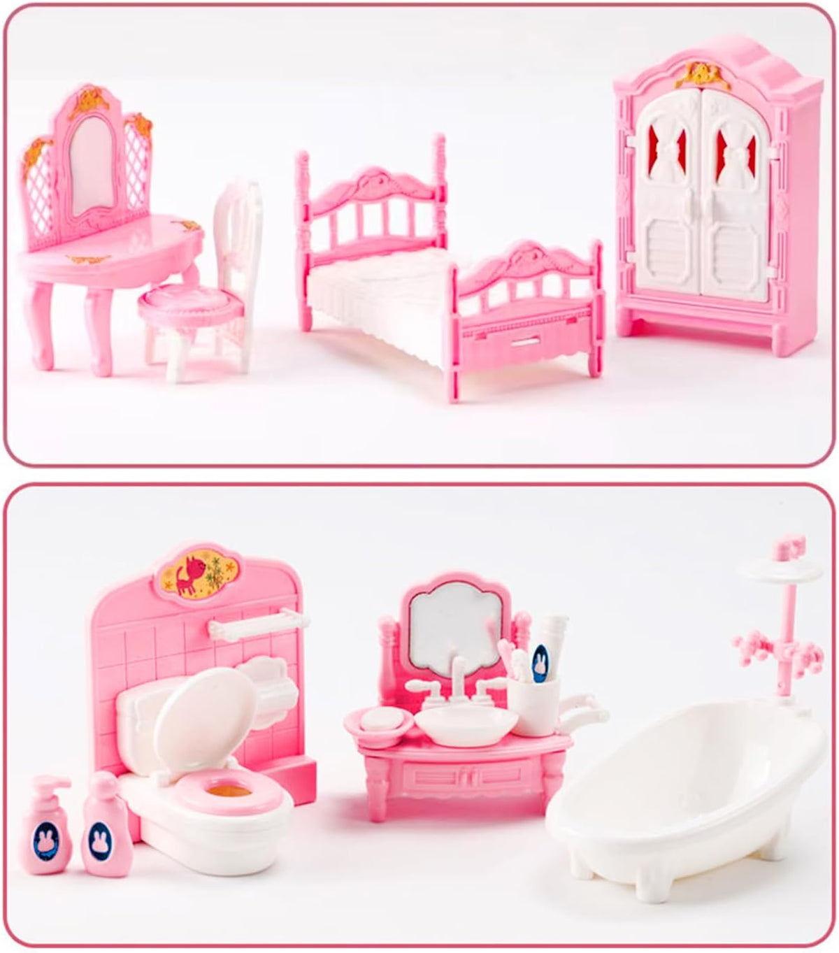 Thildani 35-piece pink and white dollhouse furniture set for bedroom, bathroom, living room and kitc - view 6